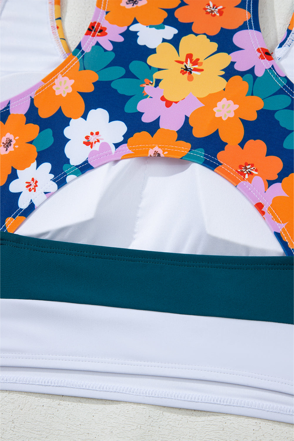 Green Floral Print Racerback Cutout High Waist 2pcs Bikini