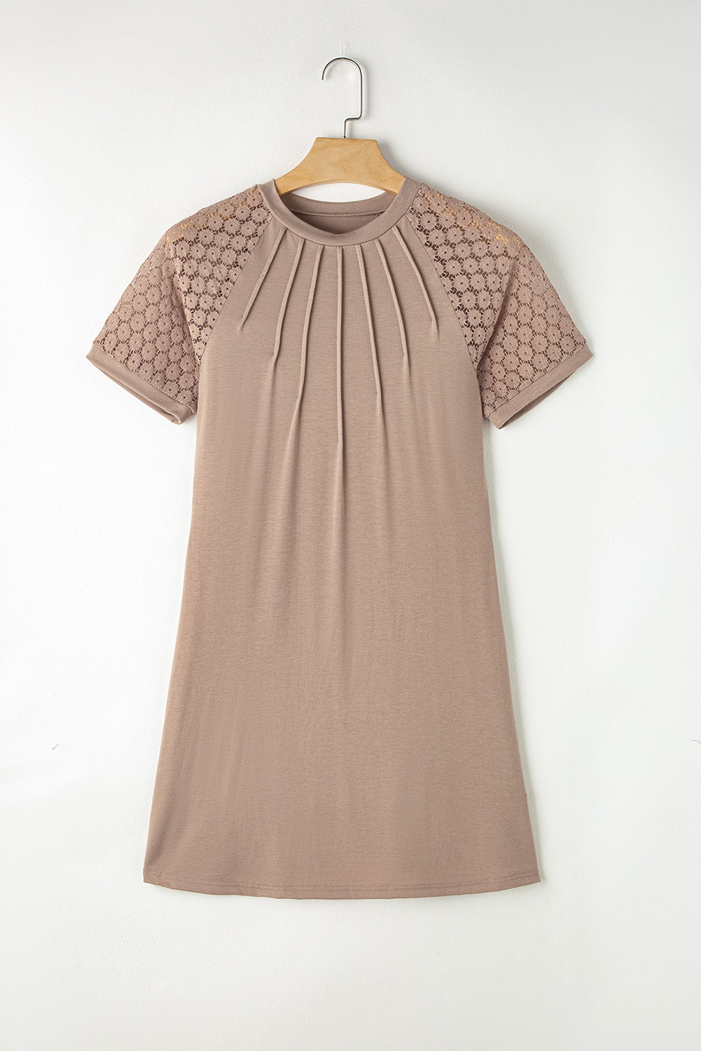 Black Contrast Lace Raglan Sleeve Pleated Detail Shift Dress