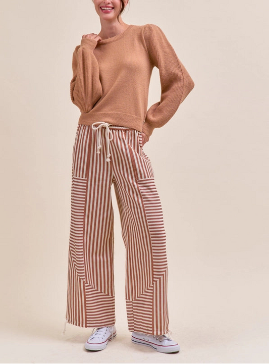Mixed Stripe High Rise Parachute Pants