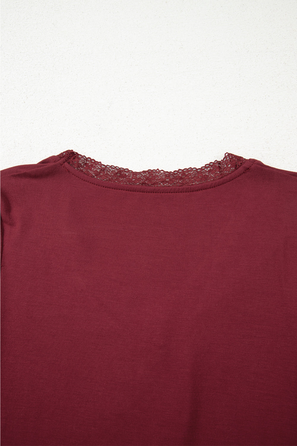 Red Dahlia Lace-trimmed Sweetheart Neckline Ruched Detail Long Sleeve T-shirt