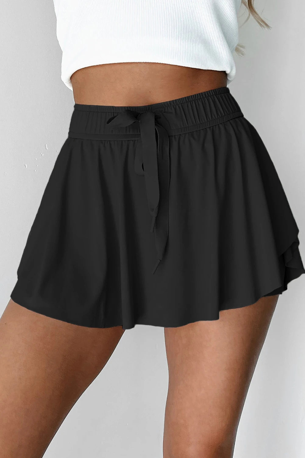 Bonbon Drawstring High Waist Lined Tennis Skorts