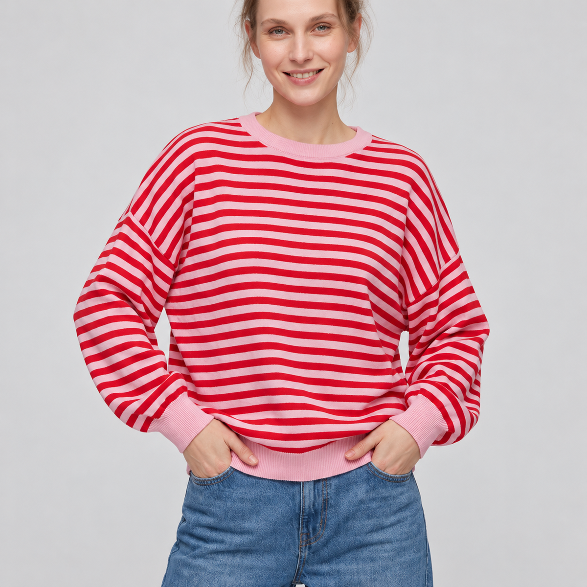 Oversized Striped Cutout Back Pullover Sweater