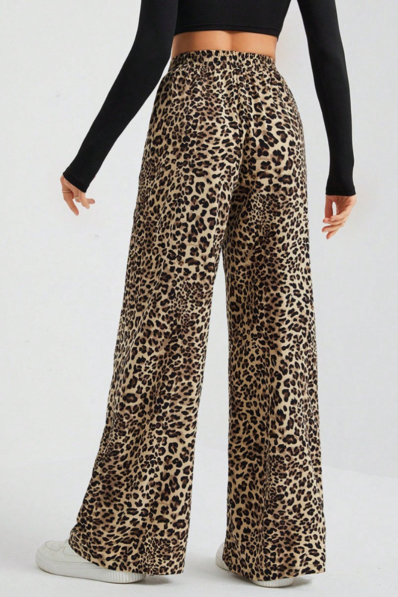 Leopard Wide Leg Elastic Waist Pants