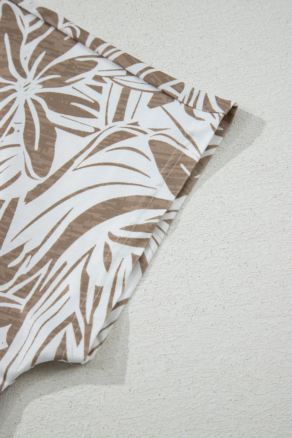 Khaki Floral Print V Neck Short Sleeve Loose Fit Blouse