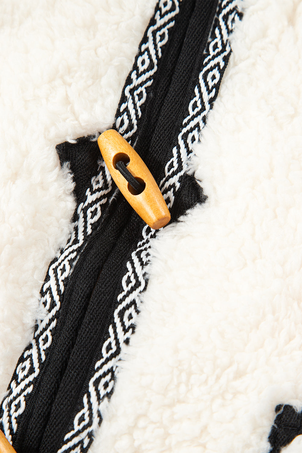 White Sherpa Contrast Trim Patch Pocket Cartridge Toggle Button Vest