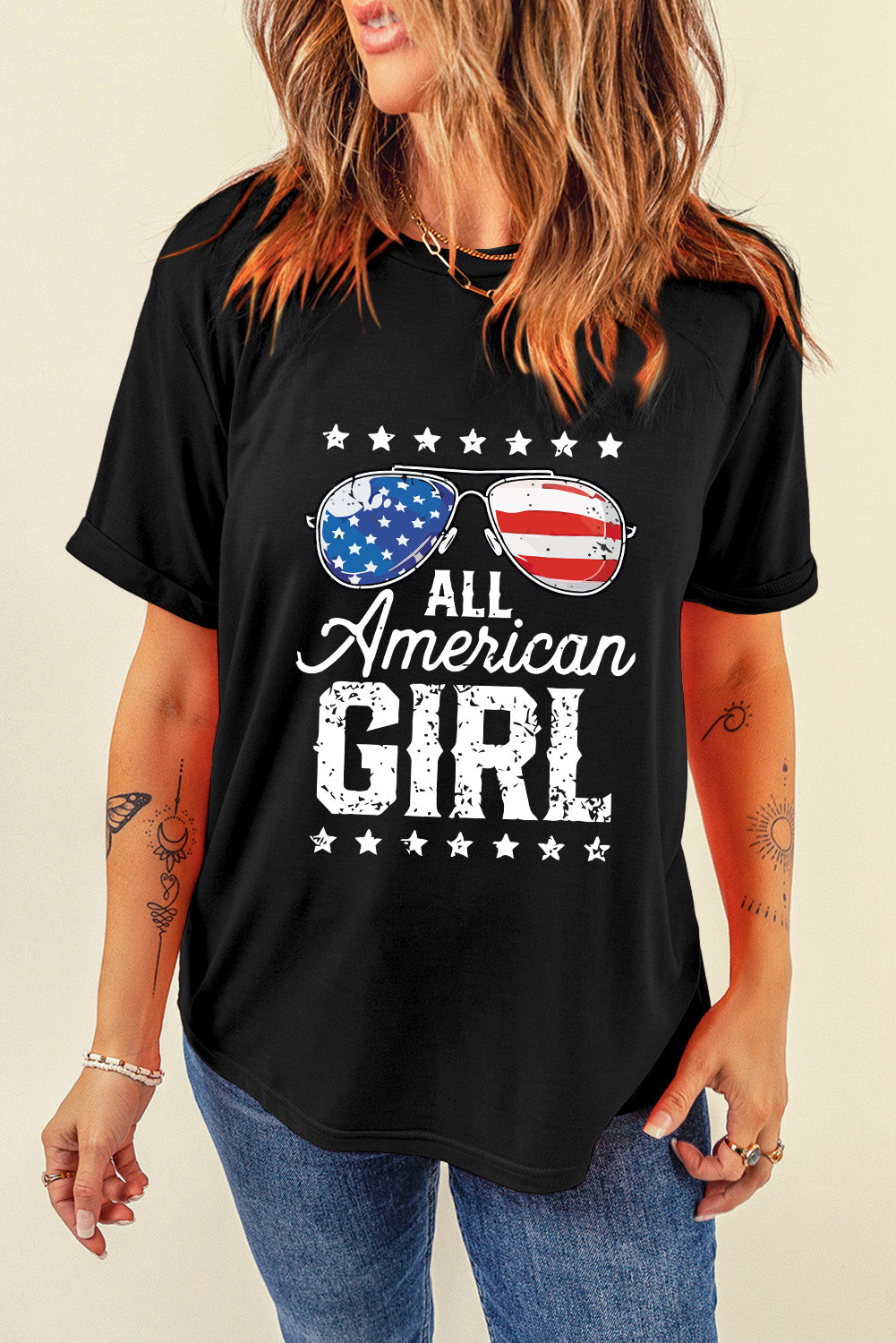 Patriotic Graphic Blend Tee Trendy Independence Day Top