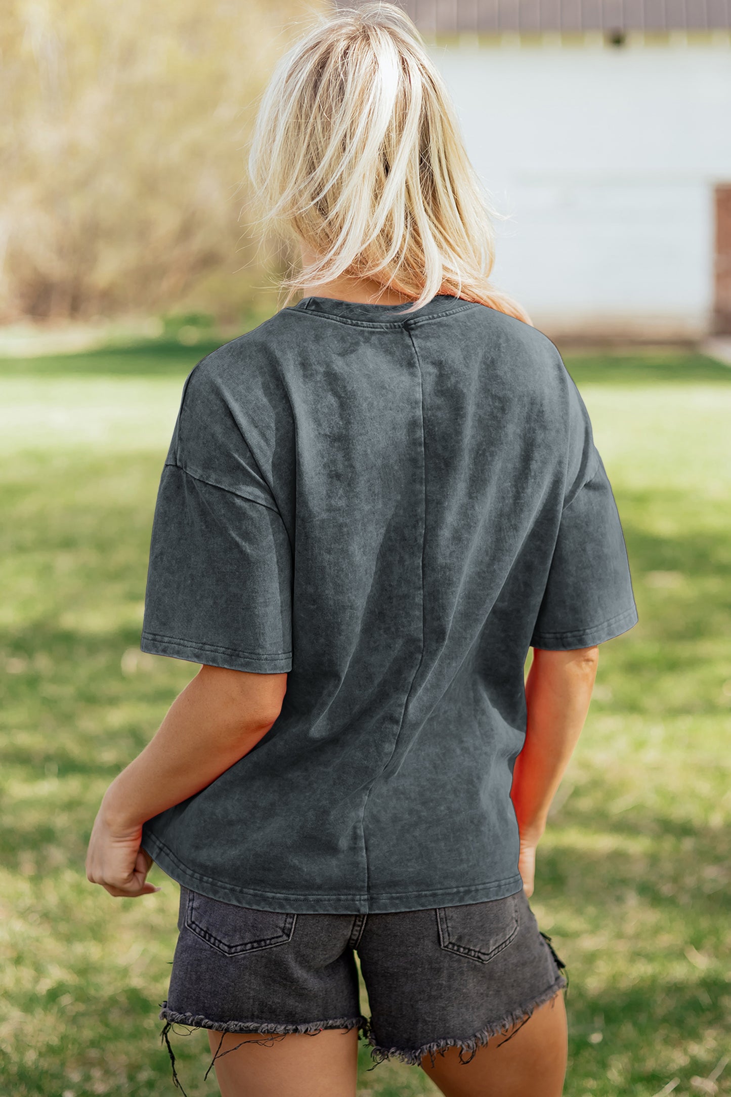 Solid Cotton Tee Vintage Washed Oversized Casual Top