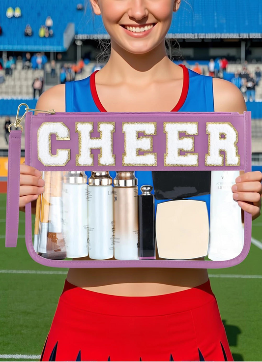 Chenille Letter PU Leather Patchwork Clear Makeup Bag