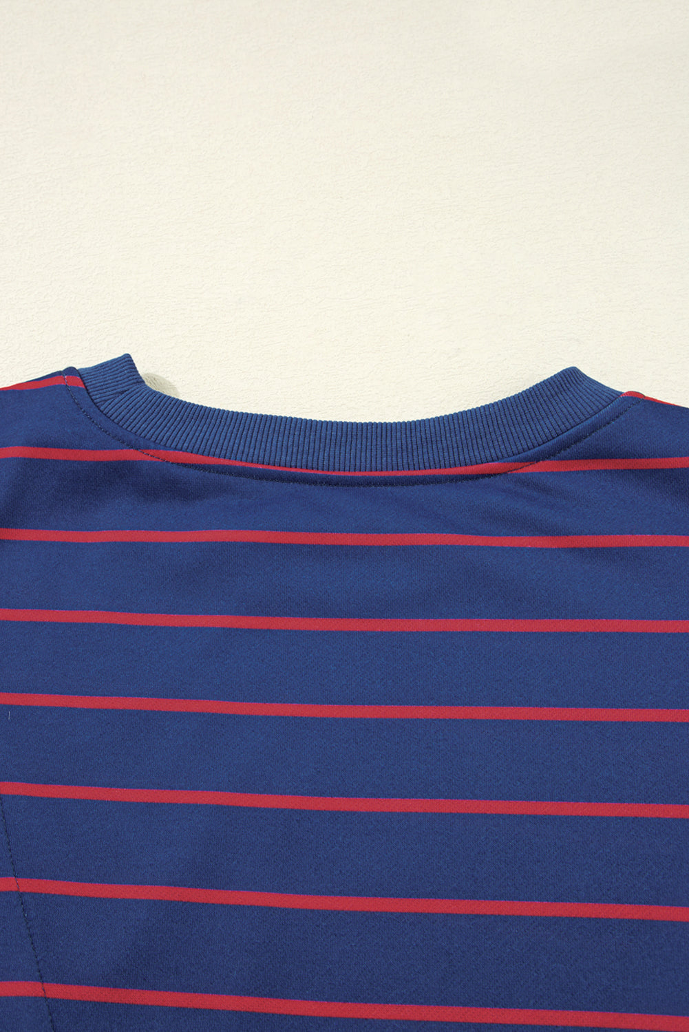 Blue Stripe Stylish Overlap Detail Drop Shoulder Pullover Sweatshirt