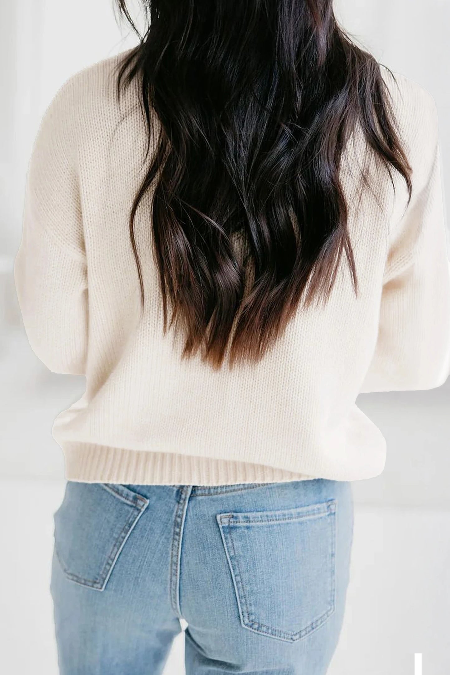 Beige Go Team Football Sweater Drop Shoulder Knit Top