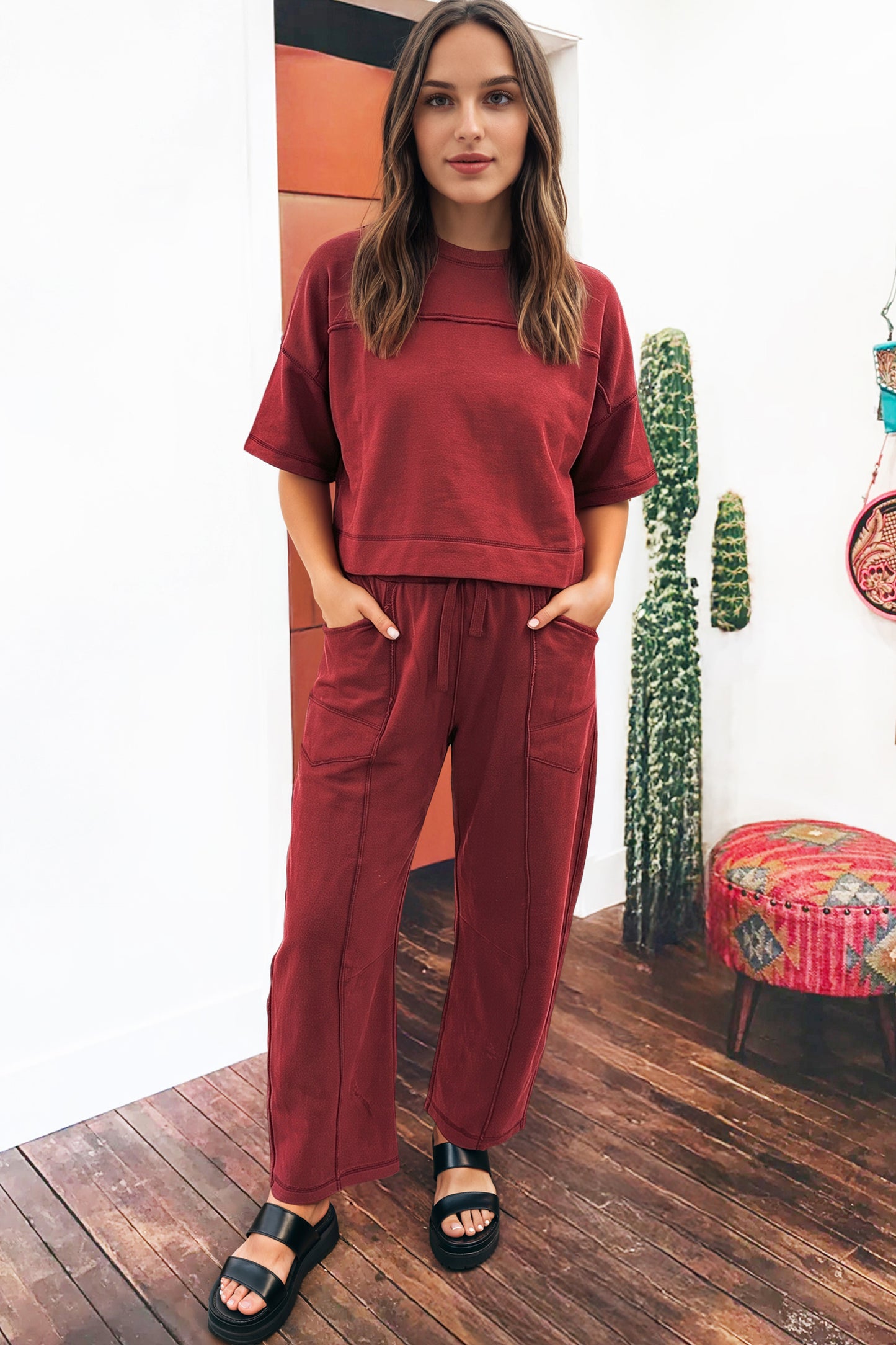 Sky Blue Drop Shoulder Boxy Tee and Barrel Pants Set