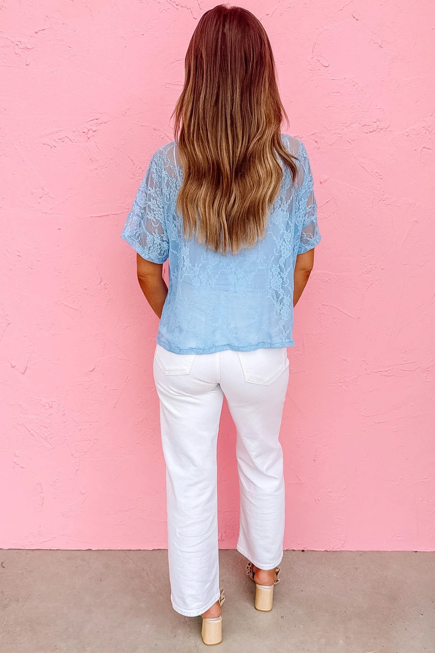 Yellow Cream Sheer Floral Lace Boxy Tee