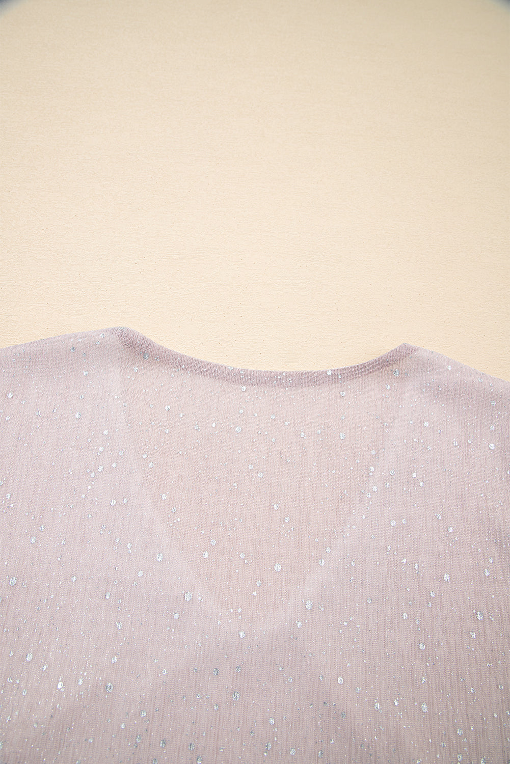 Light Pink V Neck Sequin Plisse Long Sleeve Blouse