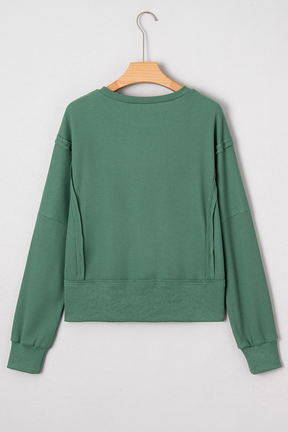 Orchid Mist Solid Color Raw Seam Patchwork Ribbed Drop Shoulder Sweatshirt