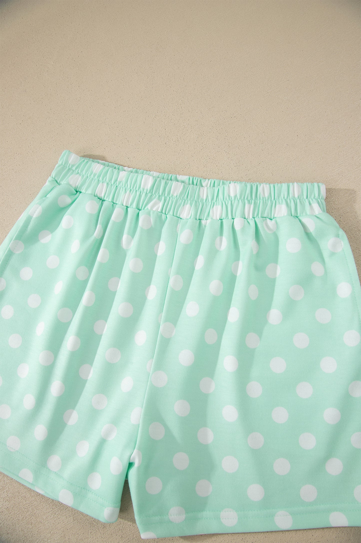 Sky Blue Polka Dot Print Color Block Trim Mock Neck Short Set