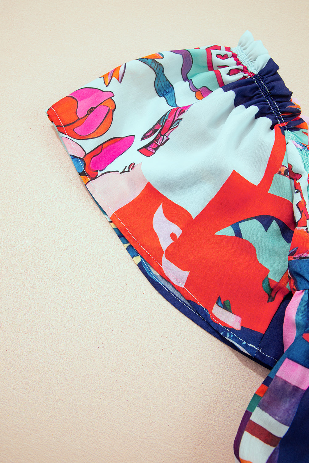 Sky Blue Tropical Printed Square Neck Flutter Sleeve Babydoll Blouse