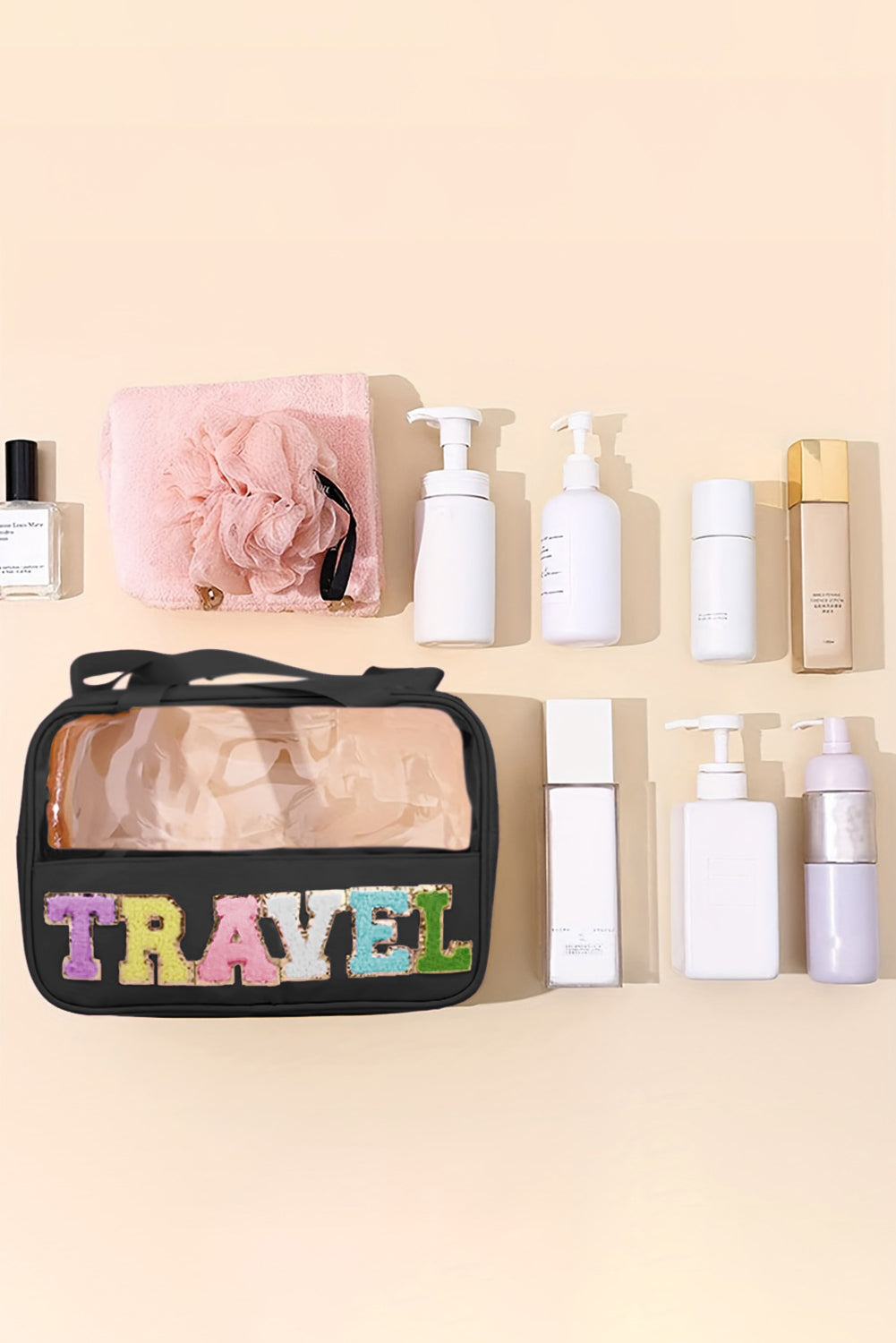 Parchment TRAVEL Chenille Letter Clear PVC Makeup Bag