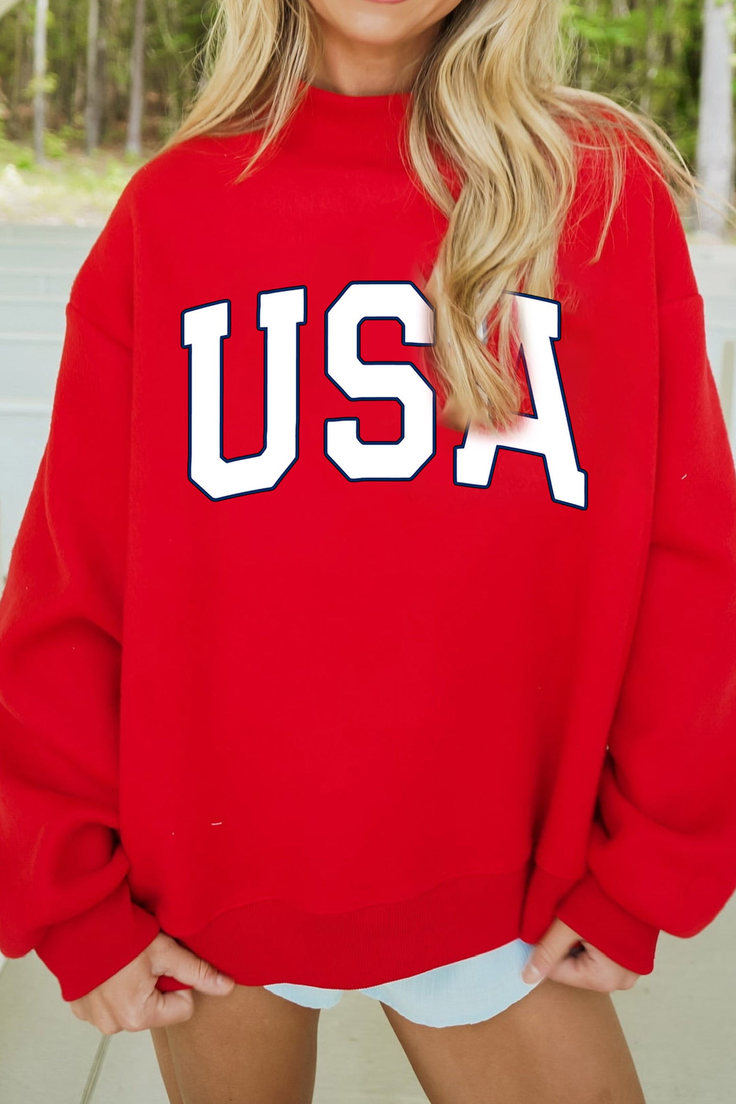 American Flag/ USA Double Side Print Reversible Mock Neck Sweatshirt
