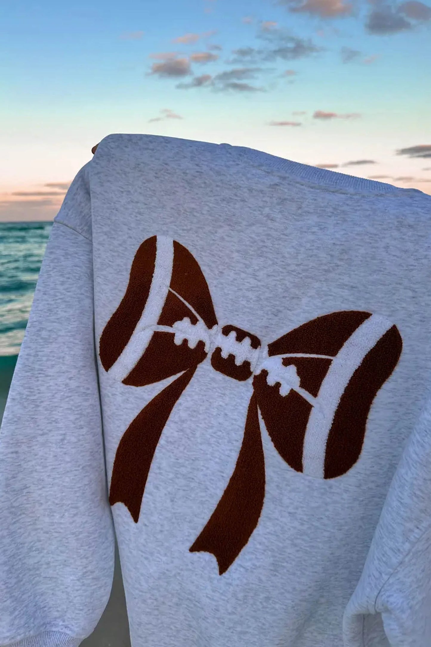 Chenille Embroidered Rugby Bow Game Day Oversized Sweatshirt