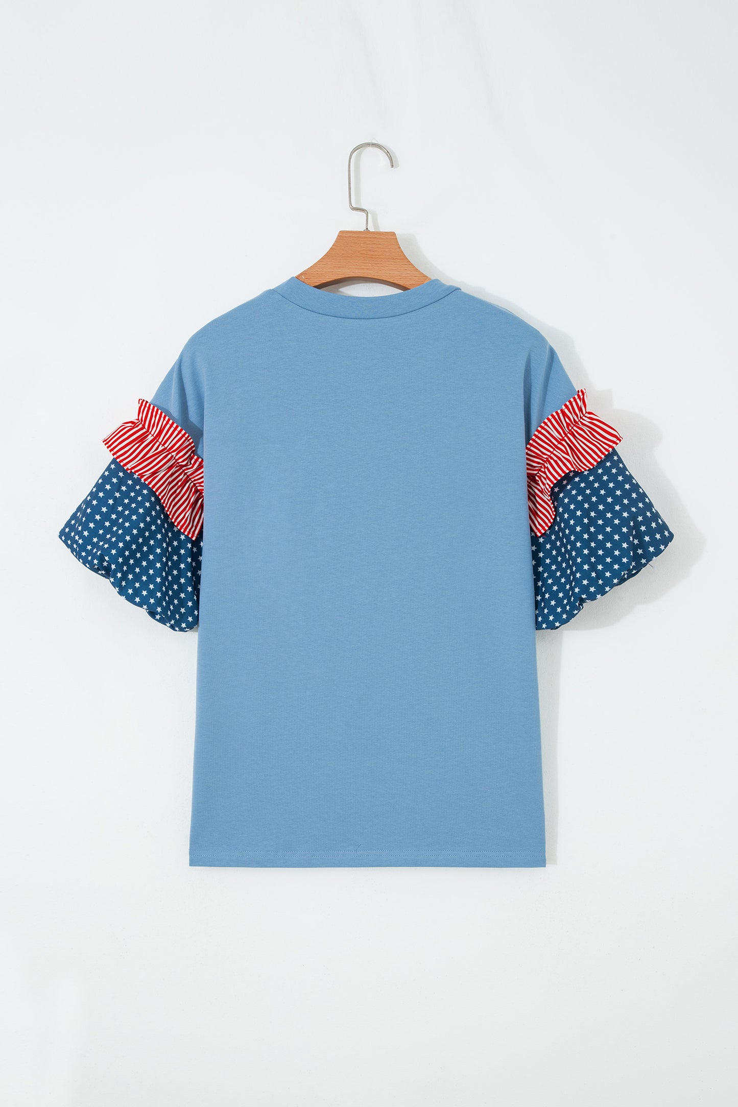 Fiery Red Stars Stripes Short Puff Sleeve Top