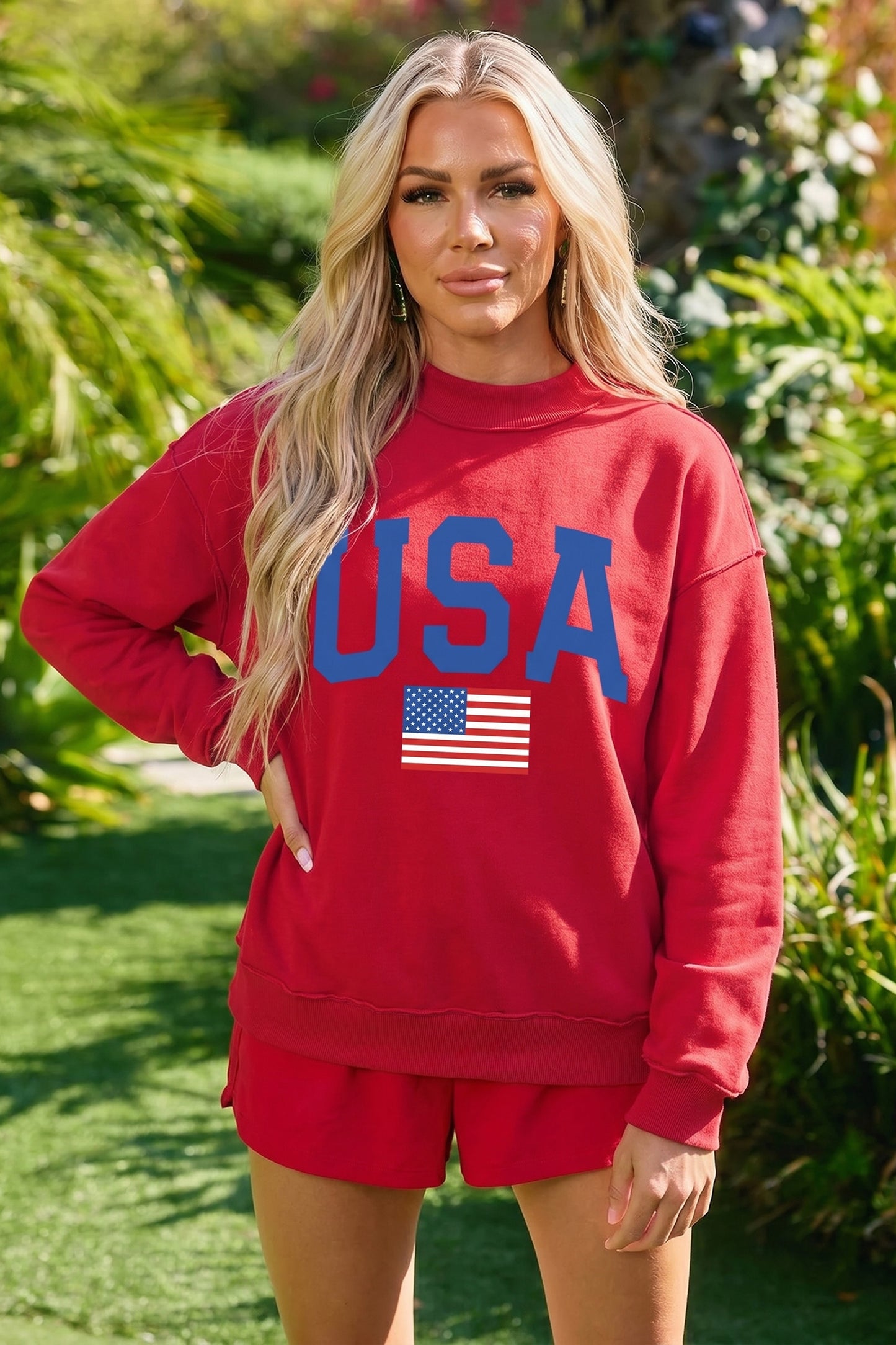 Flag Graphic Cotton Sweatshirt Reversible USA America