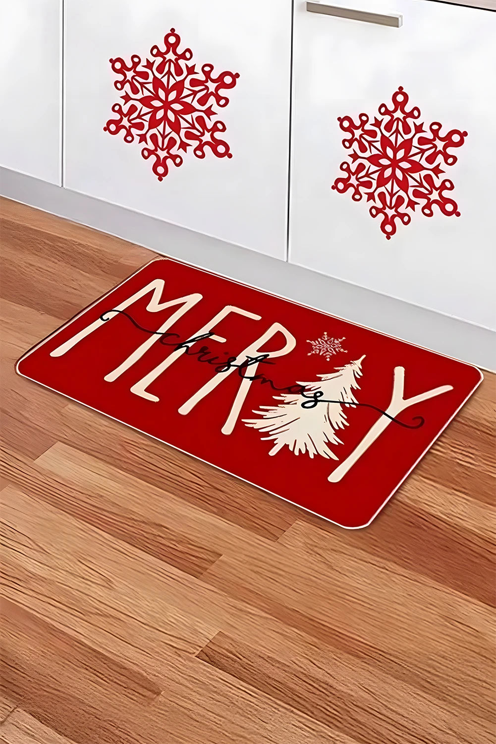 Fiery Red Merry Christmas Porch Decoration Anti-Slip Entrance Mat