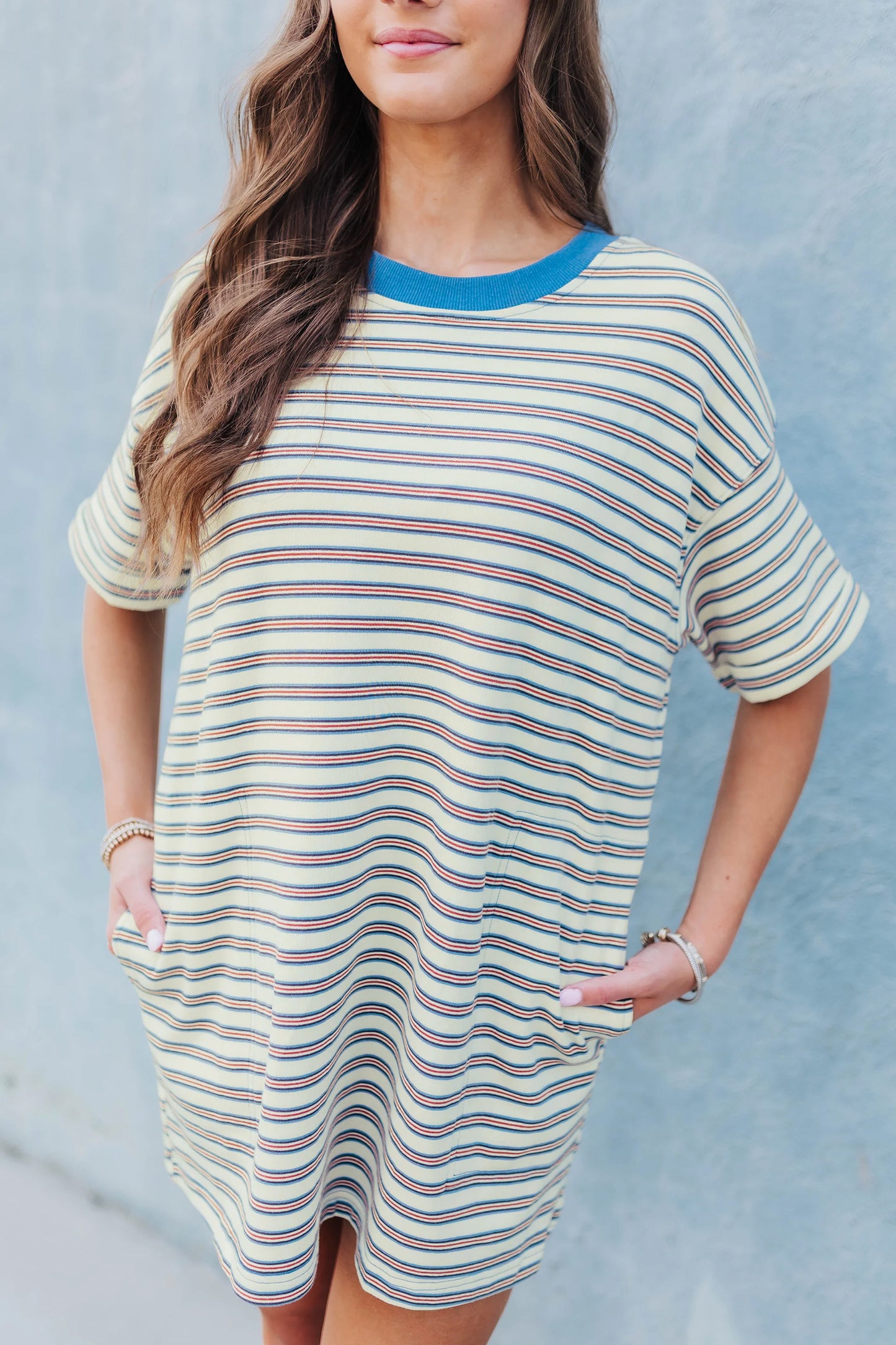 Striped Cotton T Shirt Dress Oversized Casual Mini
