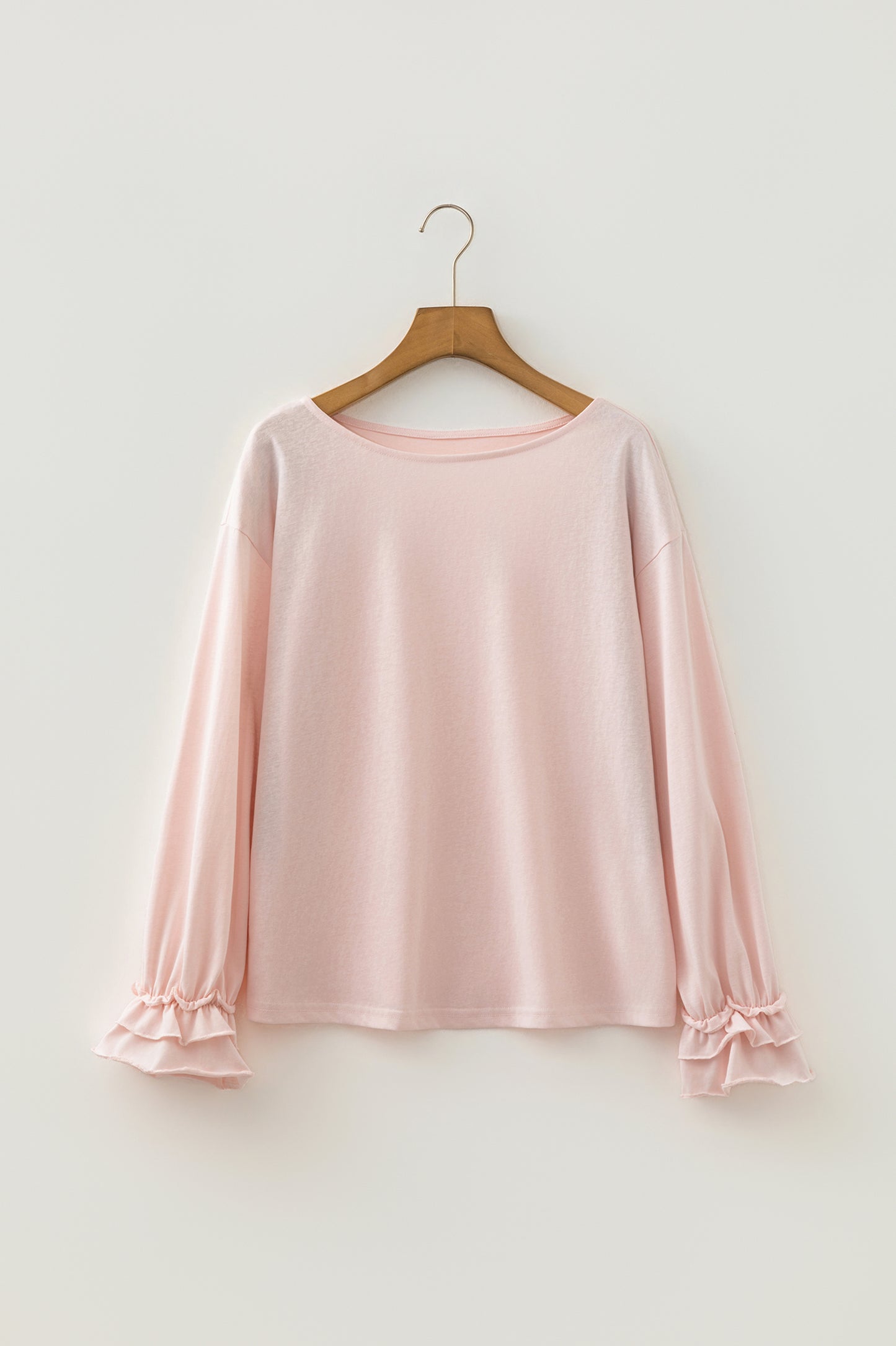 Solid Cotton Blend Top Casual Ruffle Sleeve Boutique