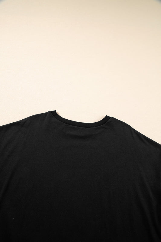 Black Loose Half Sleeve Hi Low Hem T Shirt
