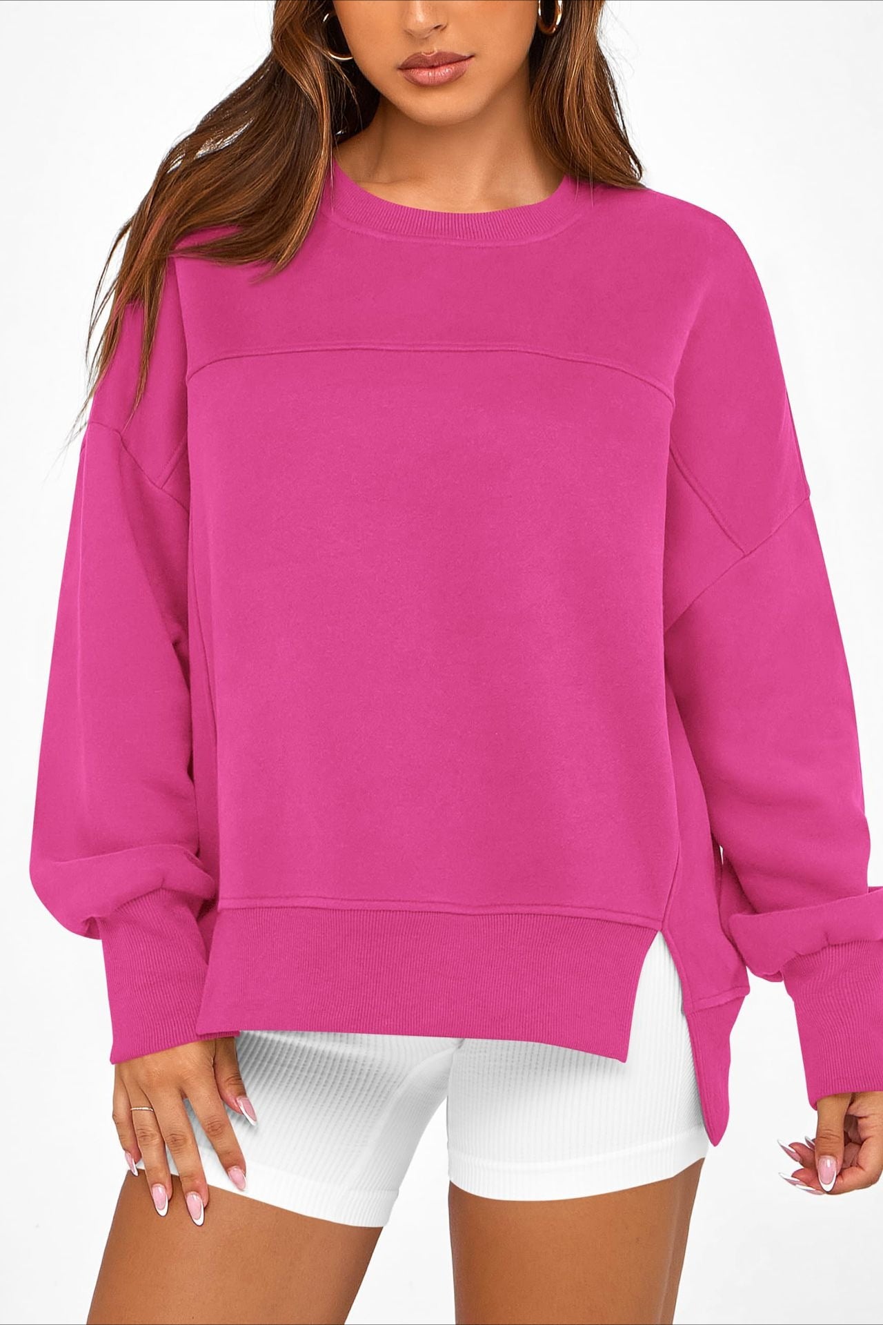Solid Sweatshirt Casual Oversized Side Slit Pullover