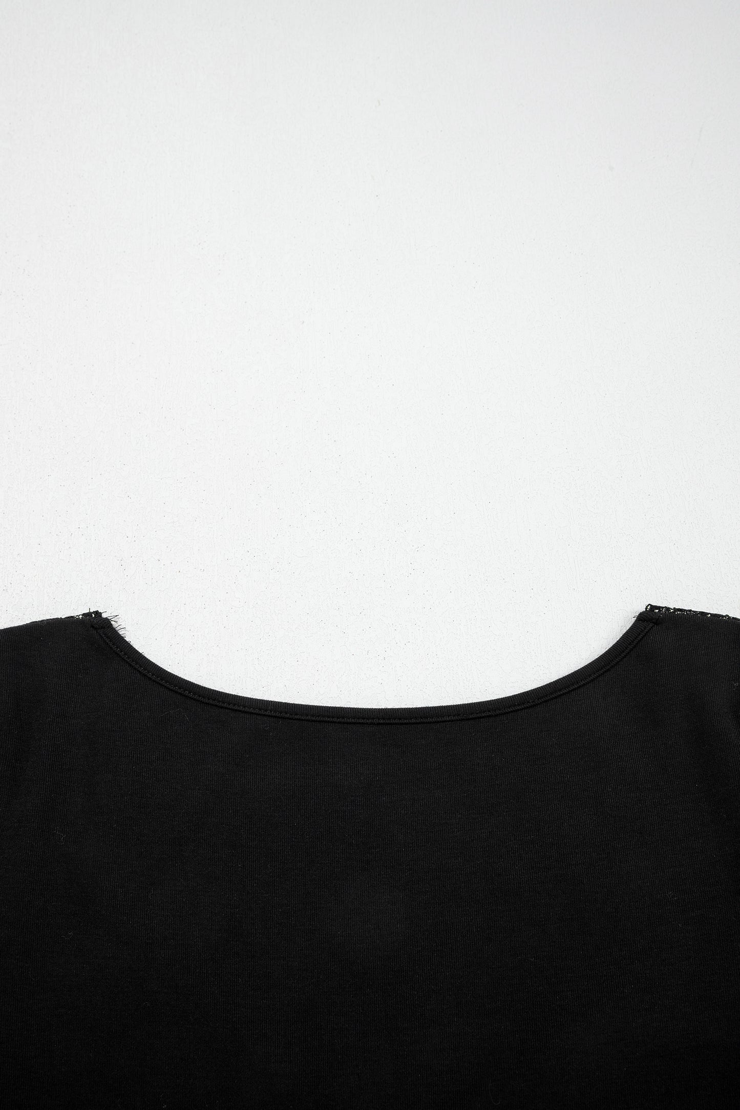 Black Lace Trim Elegant Neckline Long Sleeve Slim Top