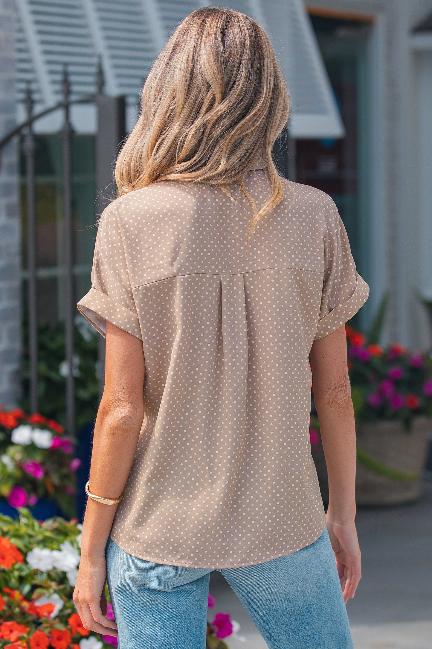 Polka Dot Chiffon Blouse Casual Button Shirt Top
