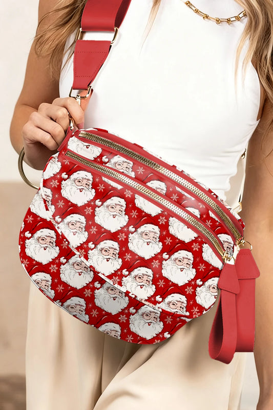 Christmas Theme Double Zip PU Leather Crossbody Bag