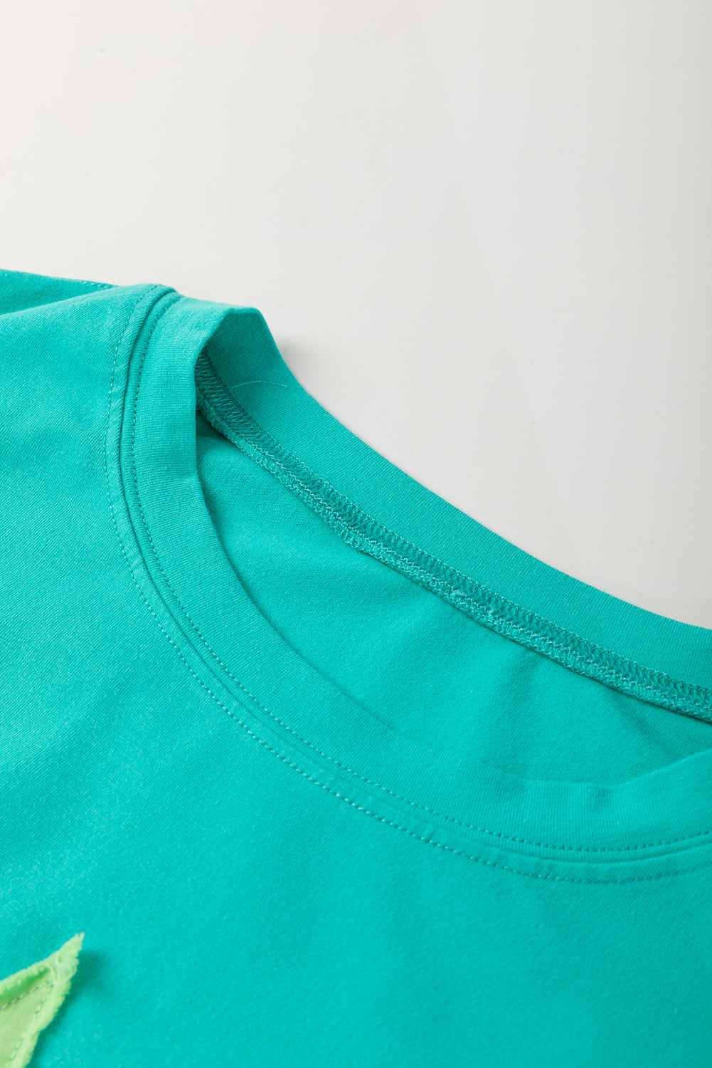 Smoke Green Frayed Denim Star Patched Oversize T Shirt