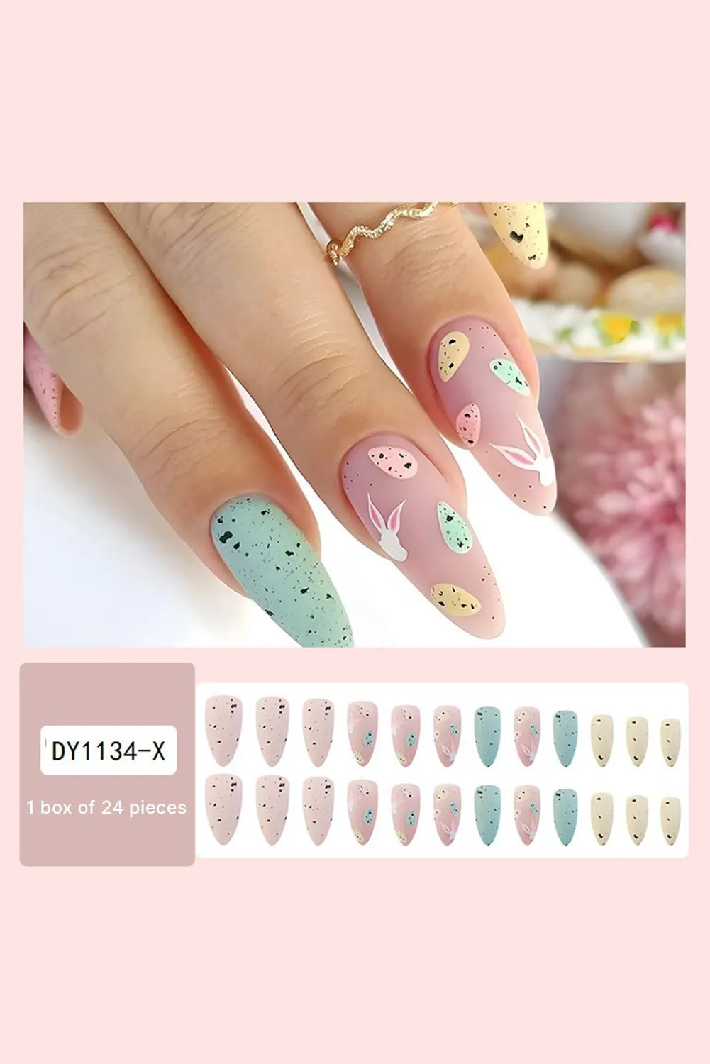 Pink Easter Bunny Egg Almond Shape Nail Stickers