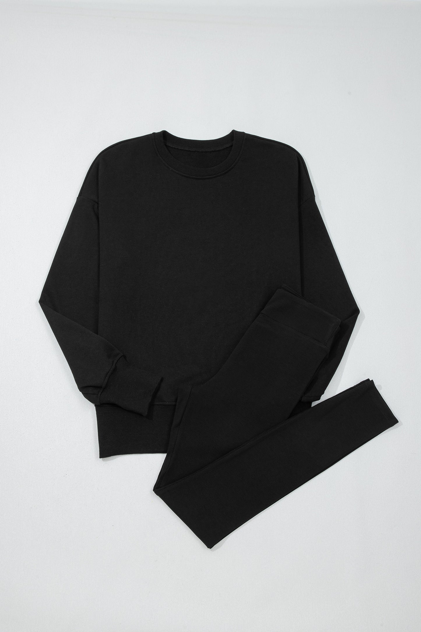 Jet Stream Solid Color Oversize Slit Sweatshirt Ribbed Leggings 2pcs Set