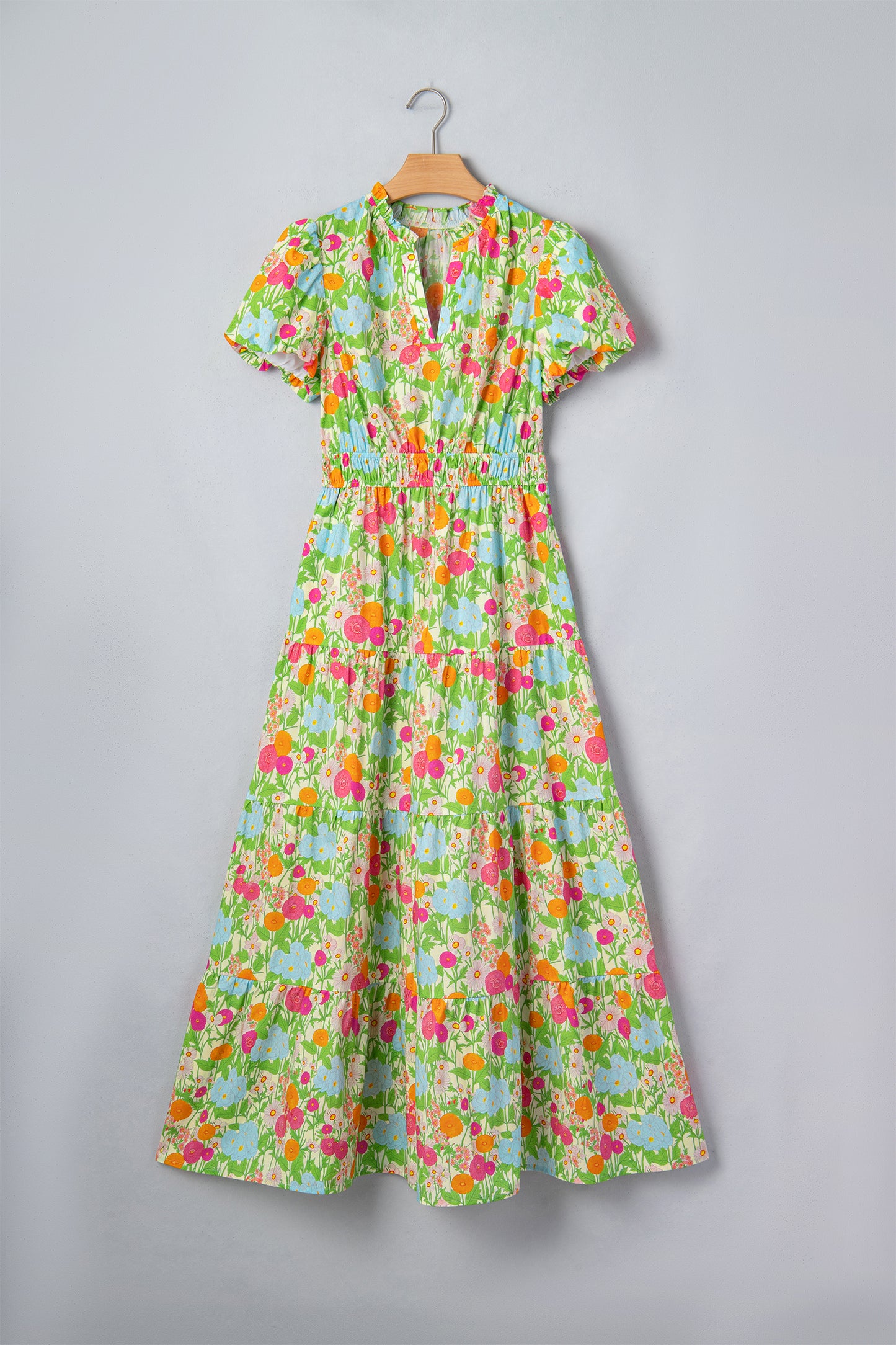 Floral Cotton Dress Casual Short Sleeve High Waist Shift