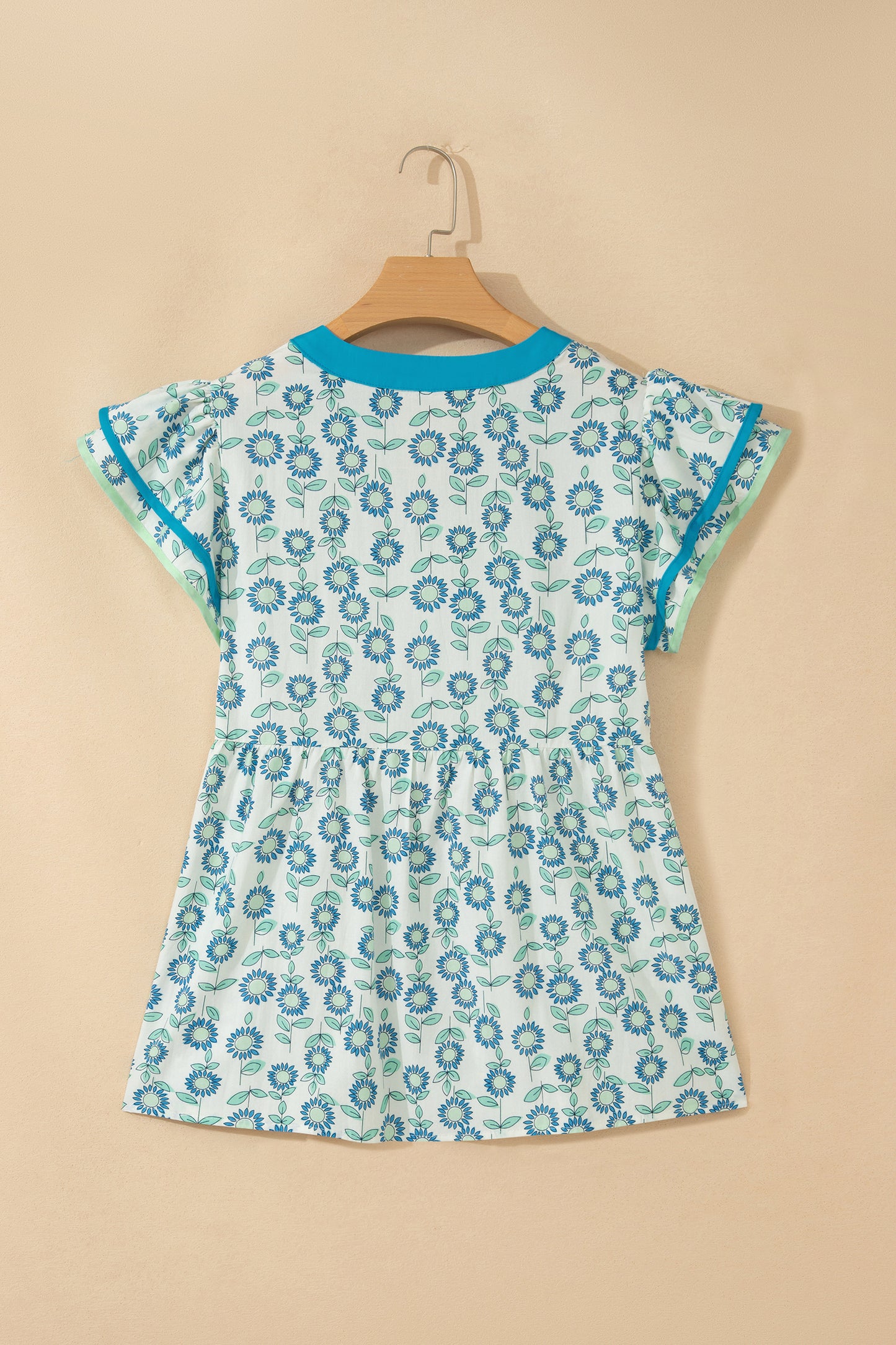 Floral Cotton Blend Babydoll Blouse Flutter Sleeve Top