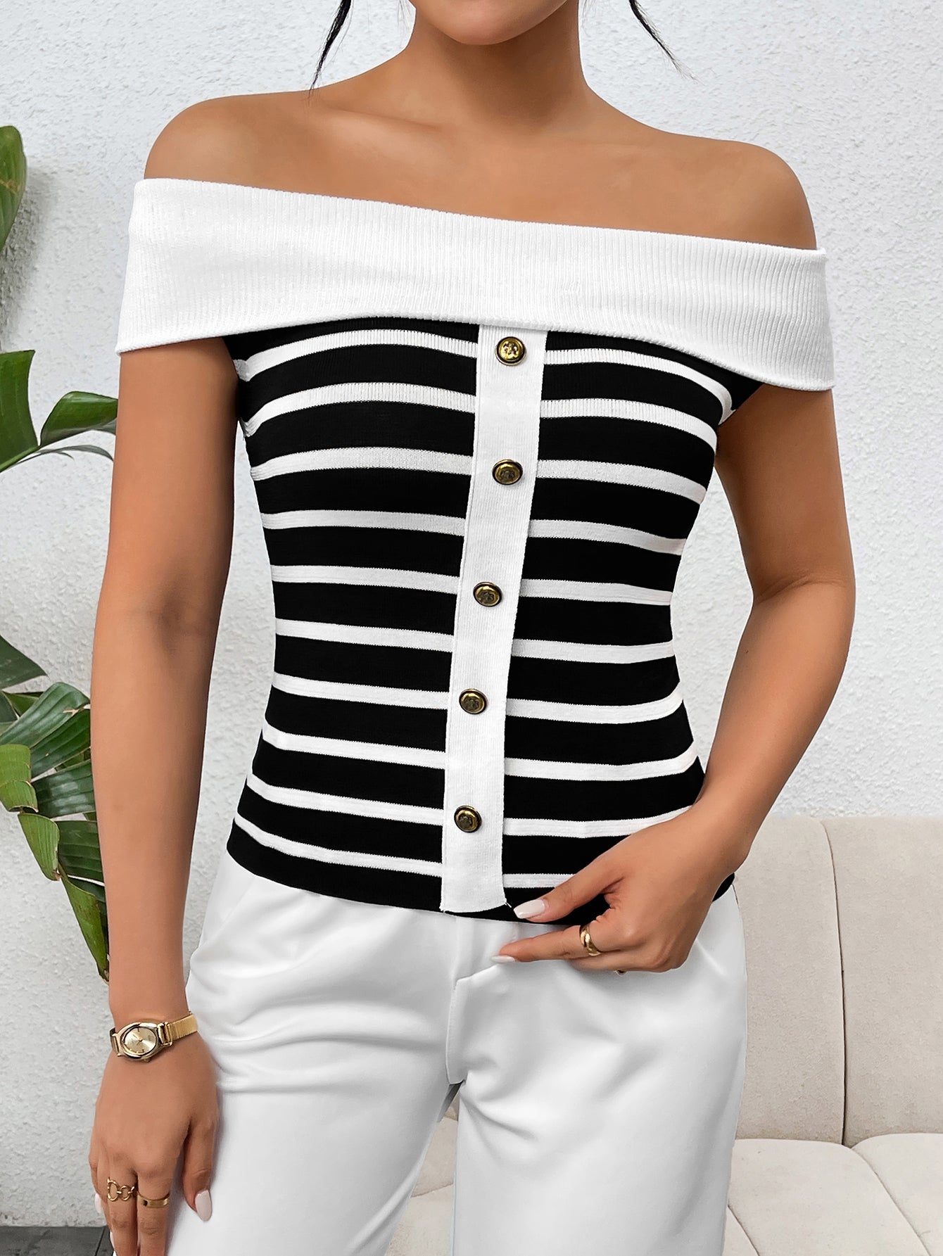 Long Sleeve Striped Pullover Women's Knit Sweater