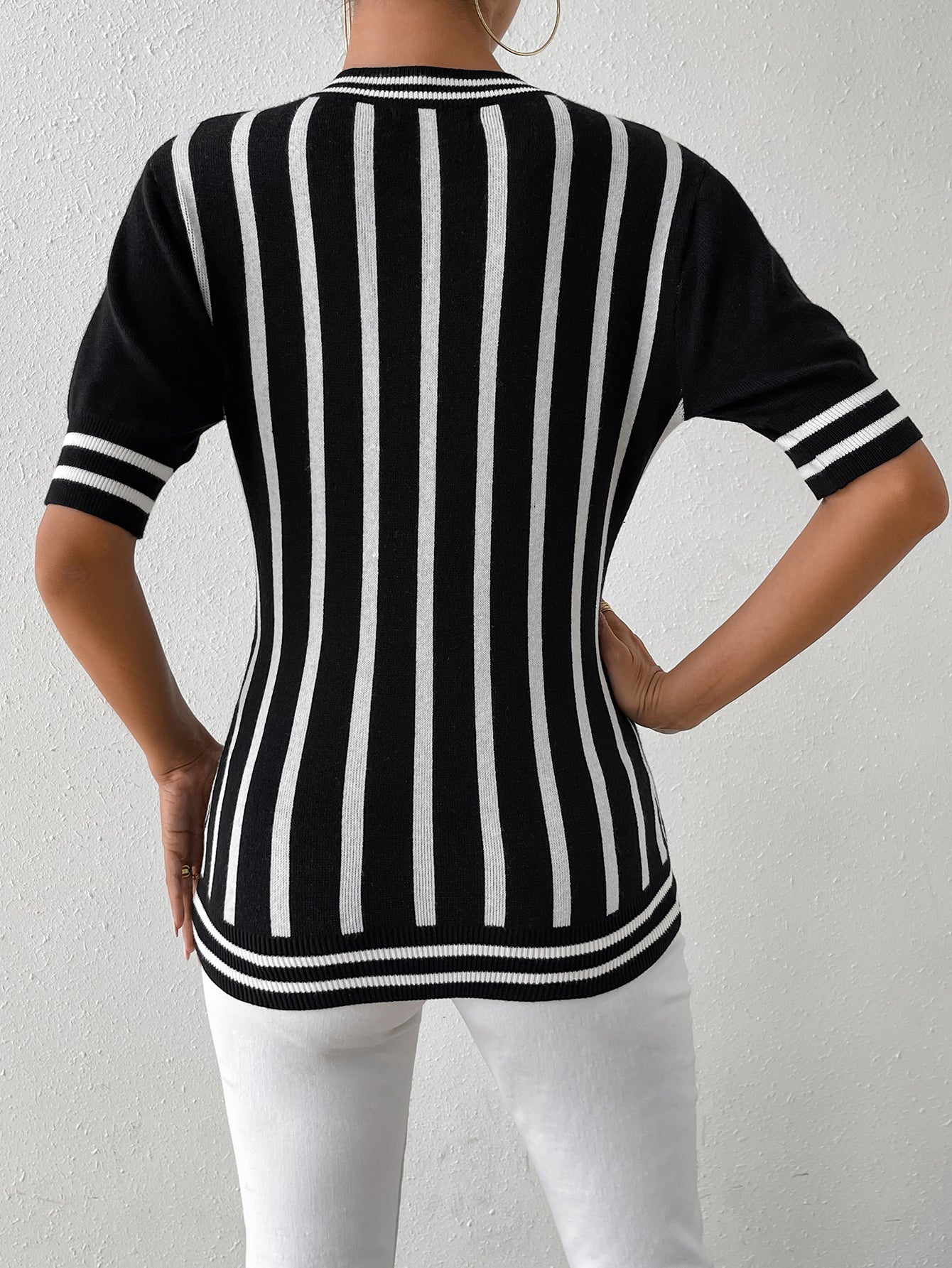 Striped Short Sleeve Top Casual Pullover Knit Sweater