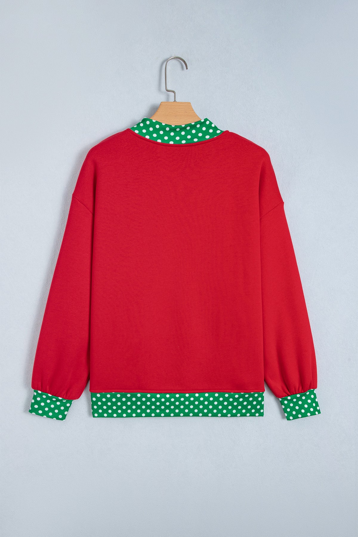 Tomato Red Polka Dot Letter Print Contrast Trim Mock Neck Sweatshirt
