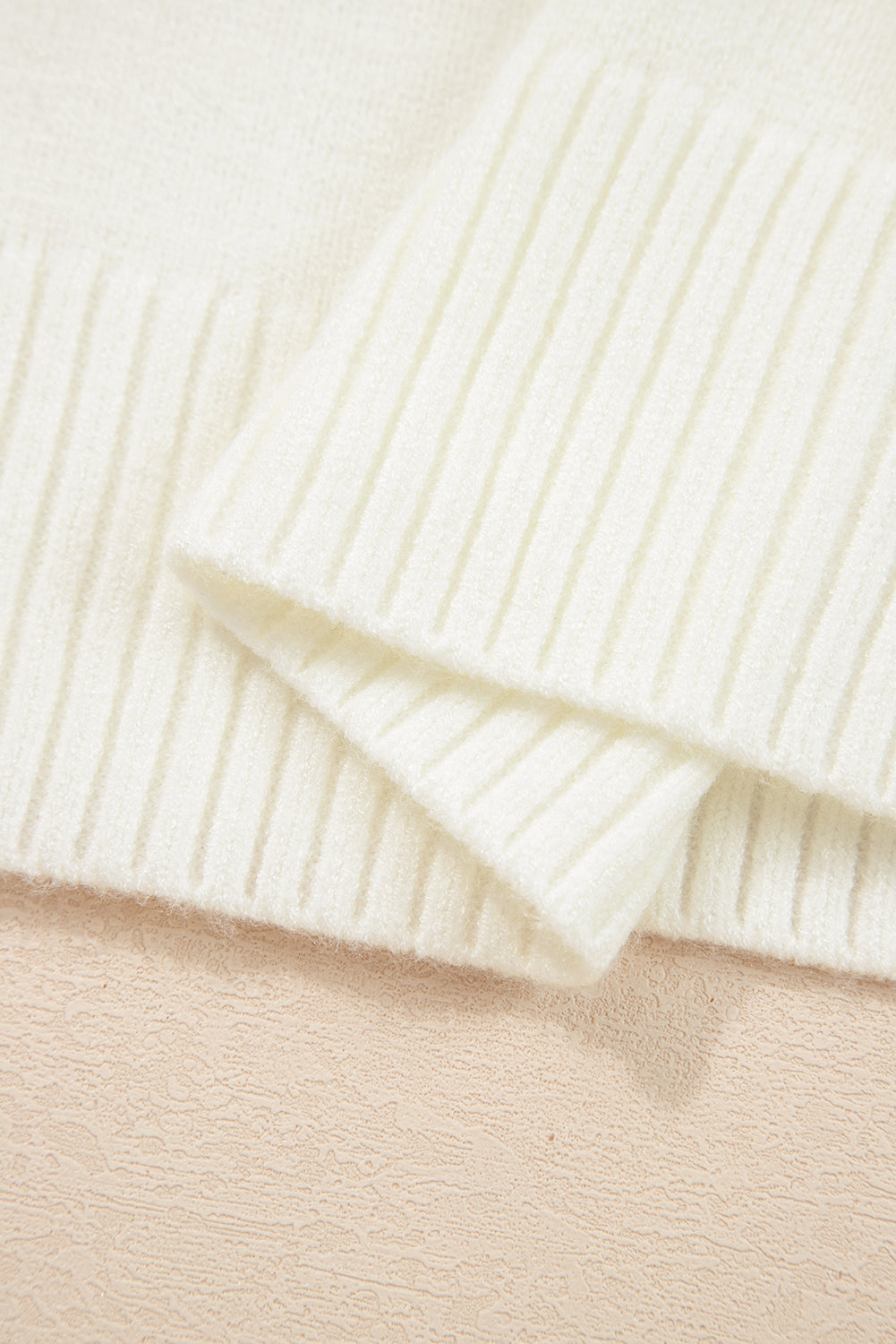 White Embroidered Flower Bouquet Ribbed Trim Loose Sweater