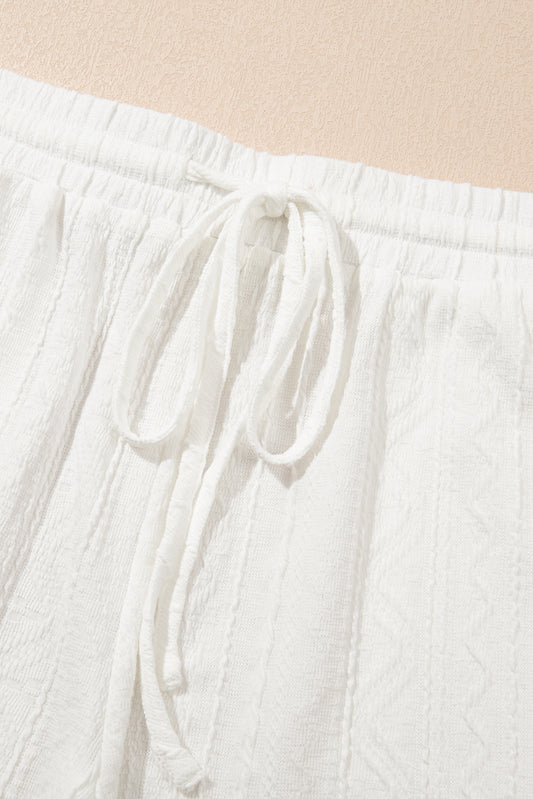 Textured Patched Pocket Short Sleeve Top Drawstring Shorts Set