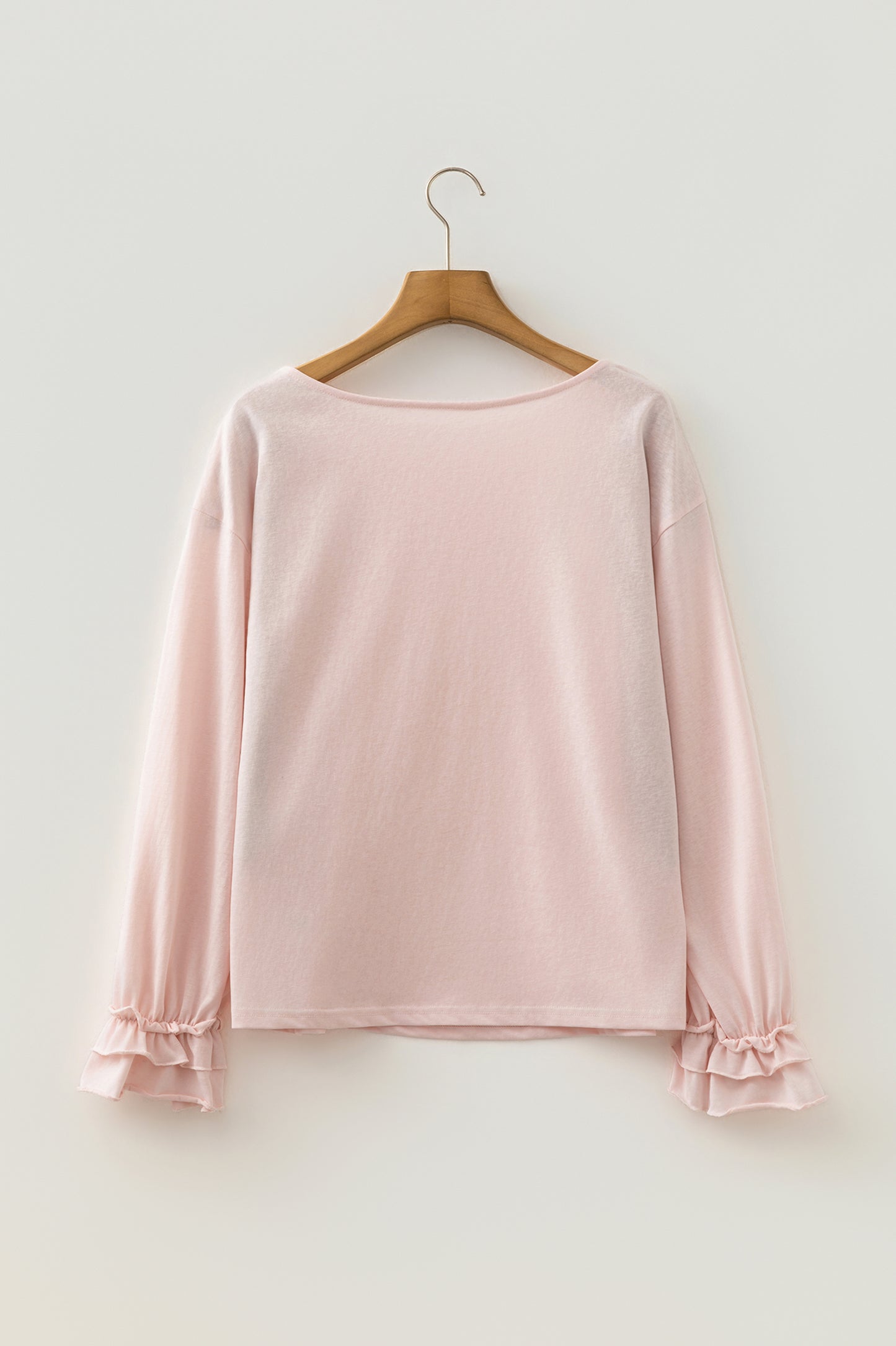 Solid Cotton Blend Top Casual Ruffle Sleeve Boutique