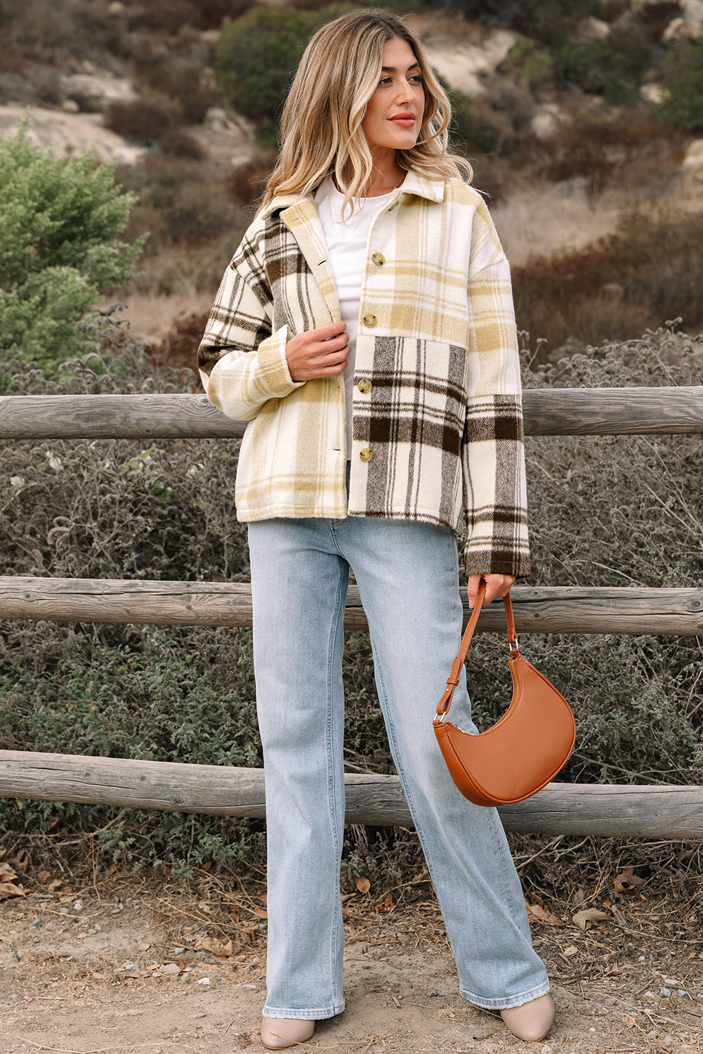 Multicolour Plaid Patchwork Side Pockets Buttoned Shacket