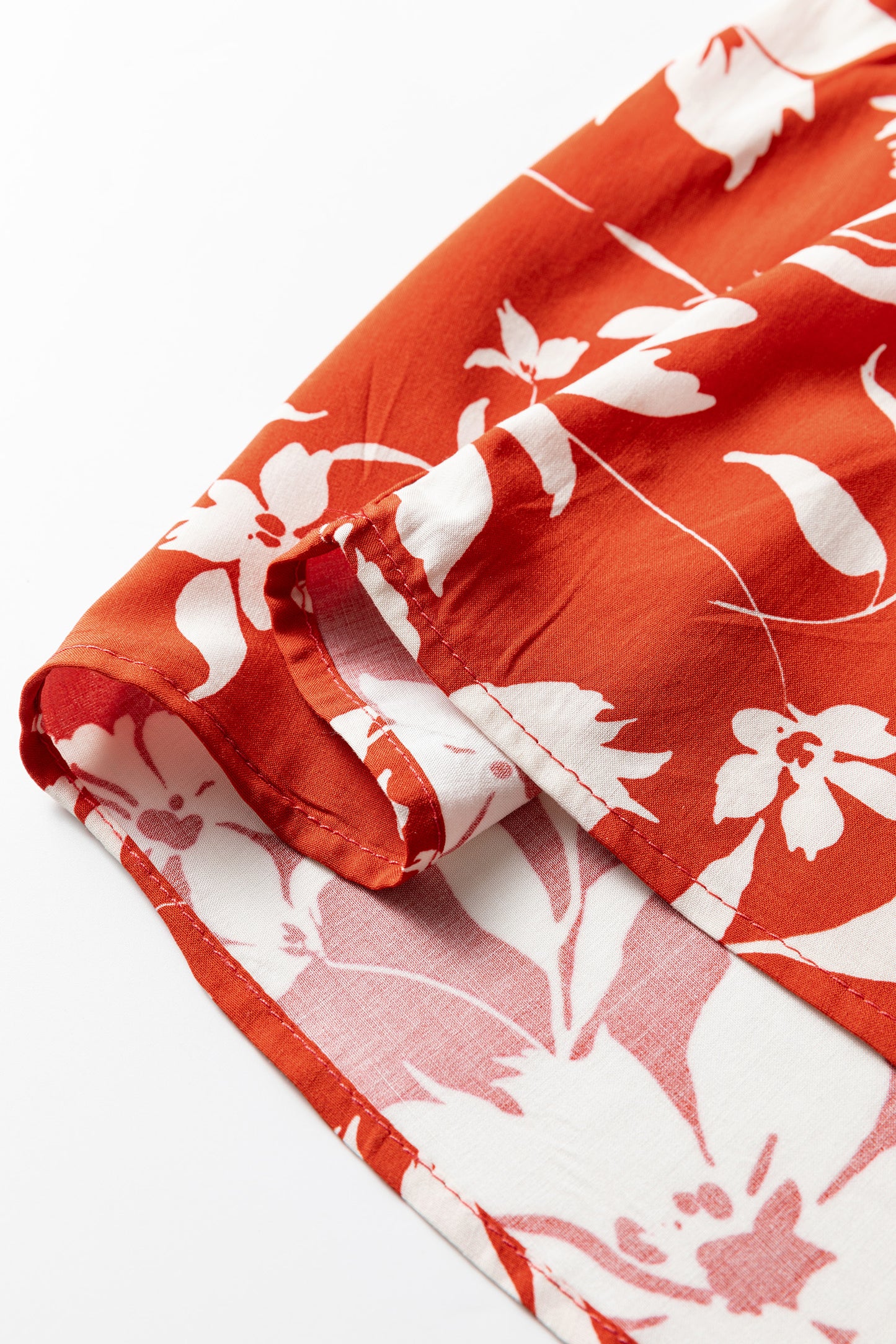 Sky Blue Boho Floral Print Lettuce Trim 3/4 Sleeve Mini Dress