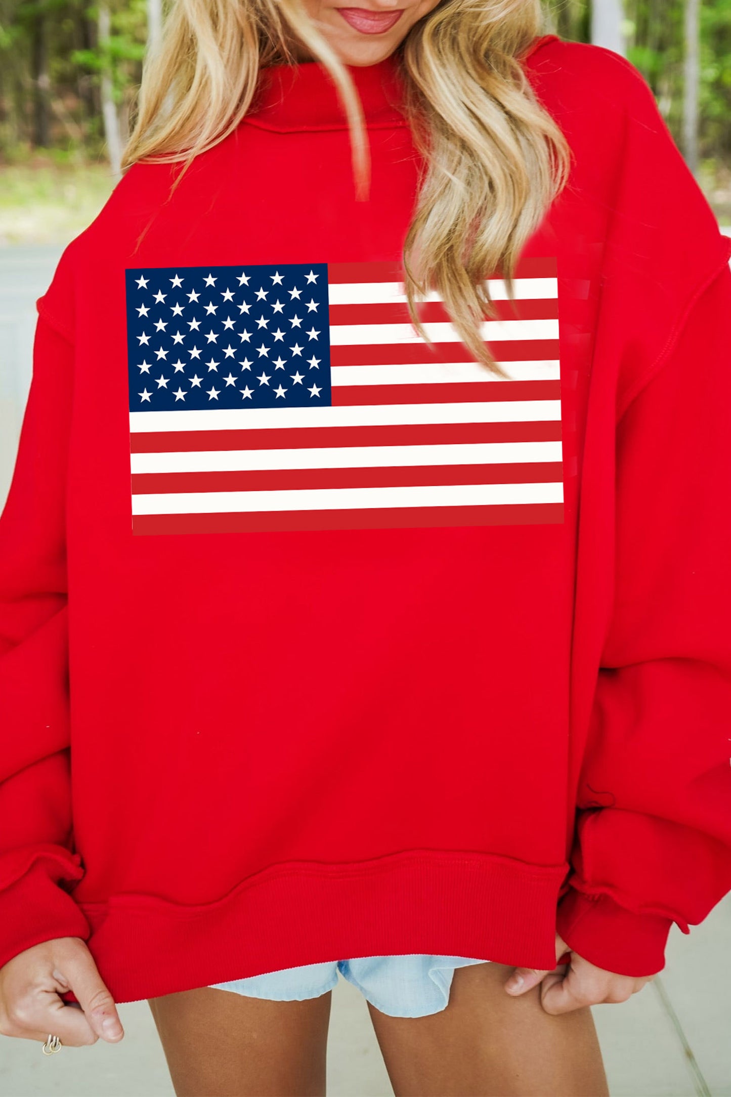 American Flag/ USA Double Side Print Reversible Mock Neck Sweatshirt