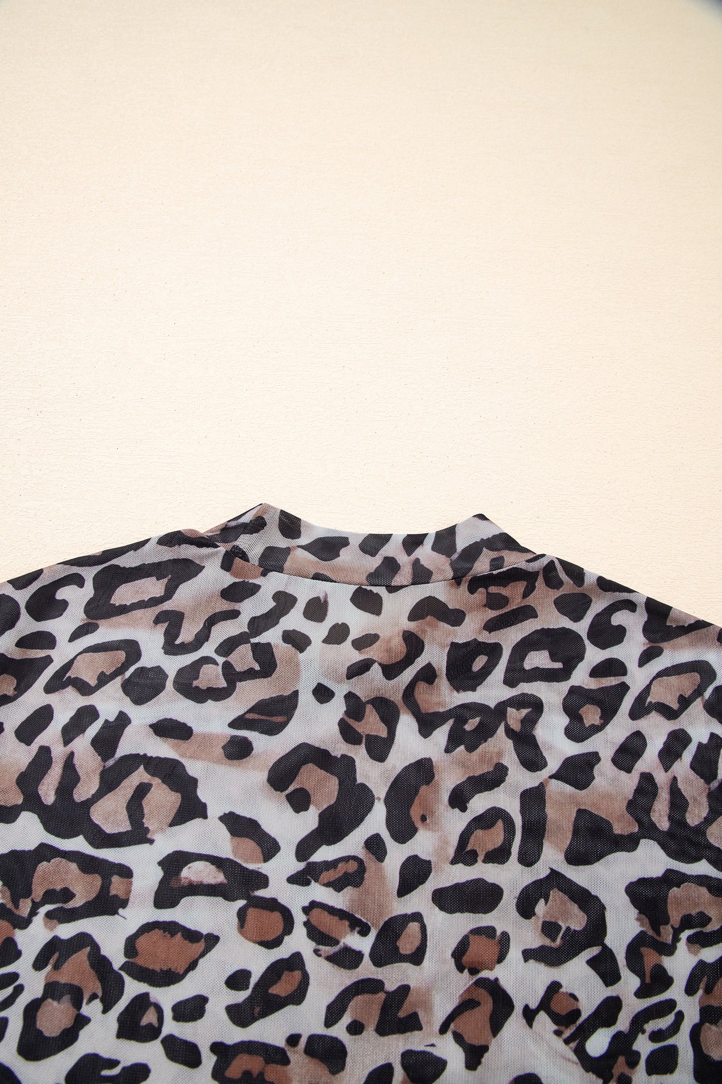Brown Leopard Mock Neck Mesh Long Sleeve Top