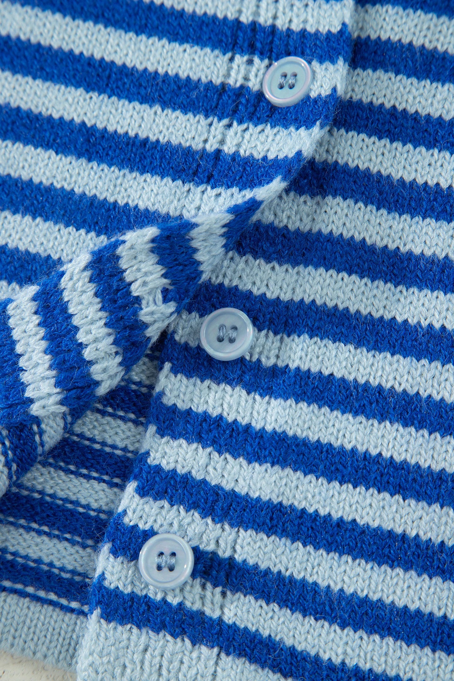 Blue Stripe Loose Knit Cardigan Half Sleeve Button Down Sweater