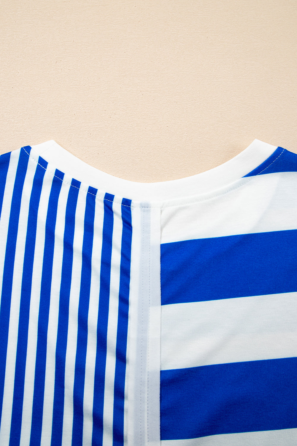 Blue Stripe Mixed Printed Short Sleeve Shift Mini T Shirt Dress